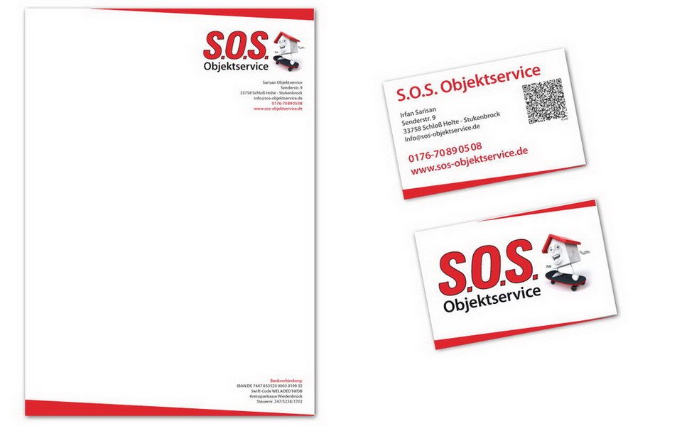 Logo, Visitenkarte und Briefbogen für S.O.S. Objektservice