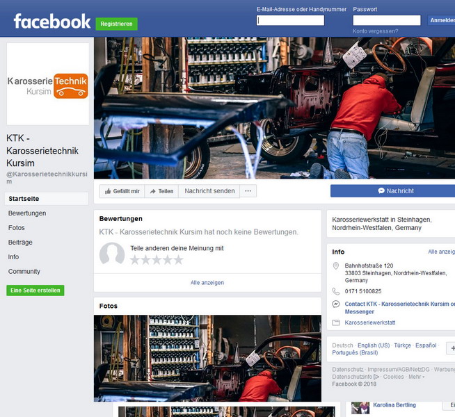 Facebook-Page für Karosserietechnik-Kursim aus Steinhagen