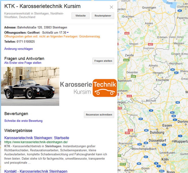 Google Mybusiness (Maps)-Eintrag für KTK aus Steinhagen