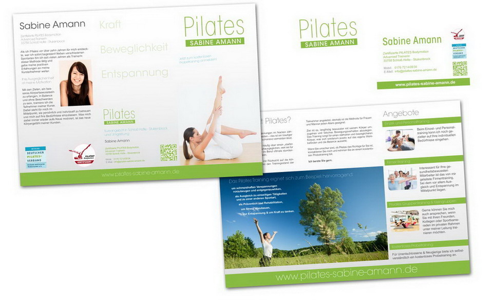 Pilates-Training Flyer und Visitenkarte